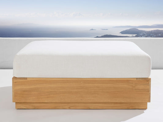 Bal Harbour Outdoor Teak Ottoman in Eden Snow